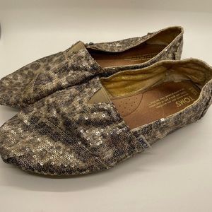 TOMS Slip On Canvas Sequin Flat Shoes  Cheetah